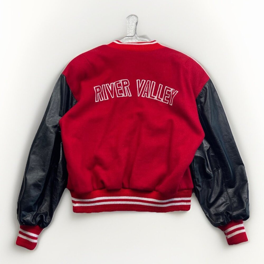 VTG Cover Story x River Valley College Varsity Leather Coat Jacket Canada Made*